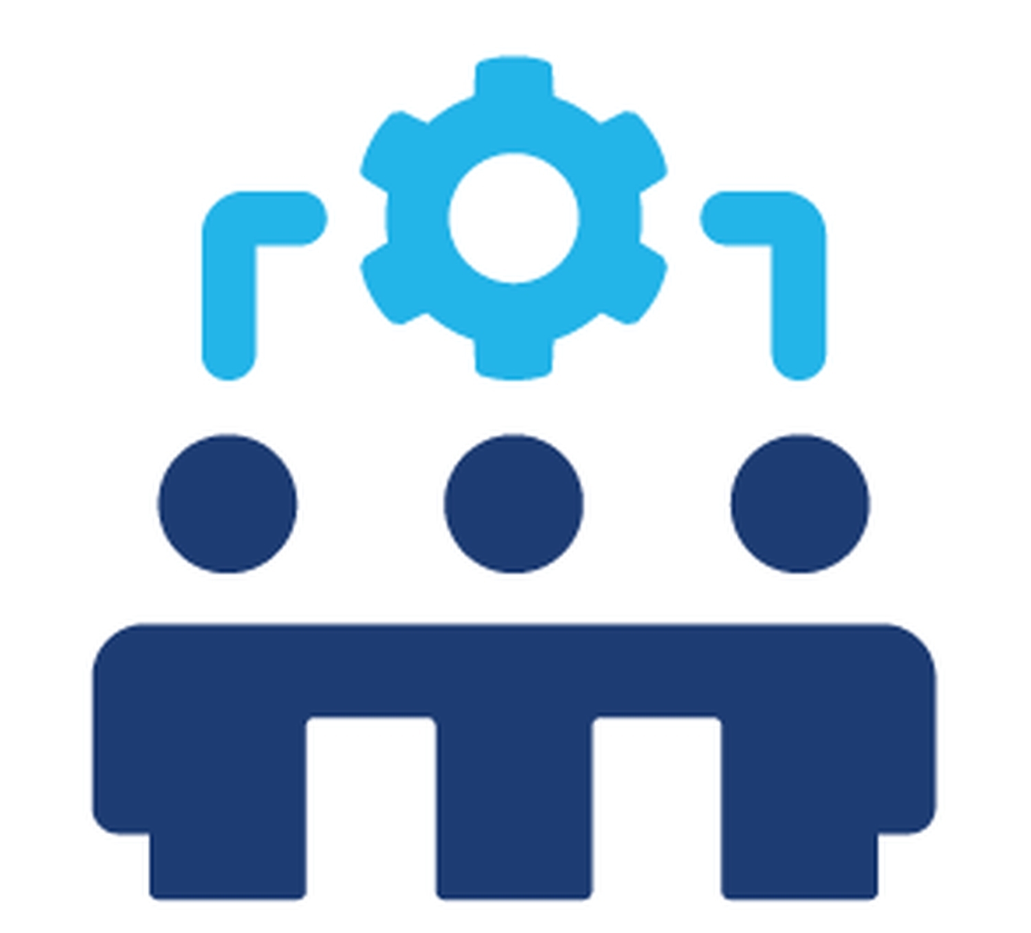 icon with group of figures and gear wheel